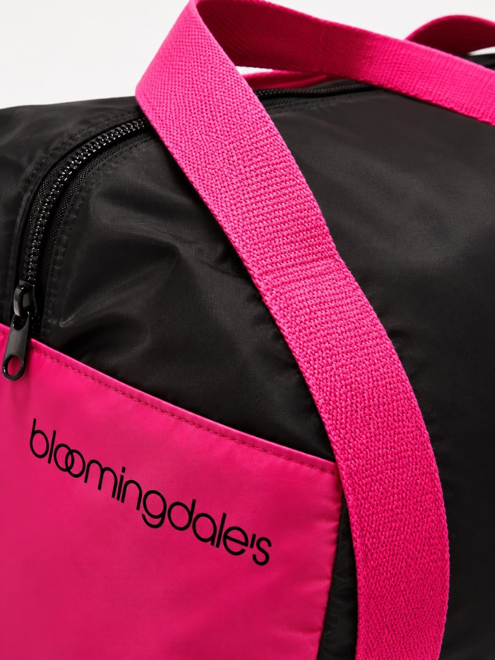 Pink Black Duffel Gym Travel Bag Bloomingdale’s Weekender Carry On - Picture 8 of 14
